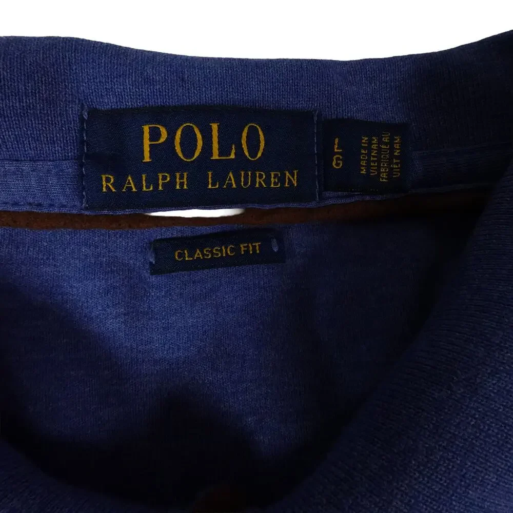 Ralph Lauren Flesh Pony Long Sleeve Blue Polo Shirt Men's Classic Fit Large
